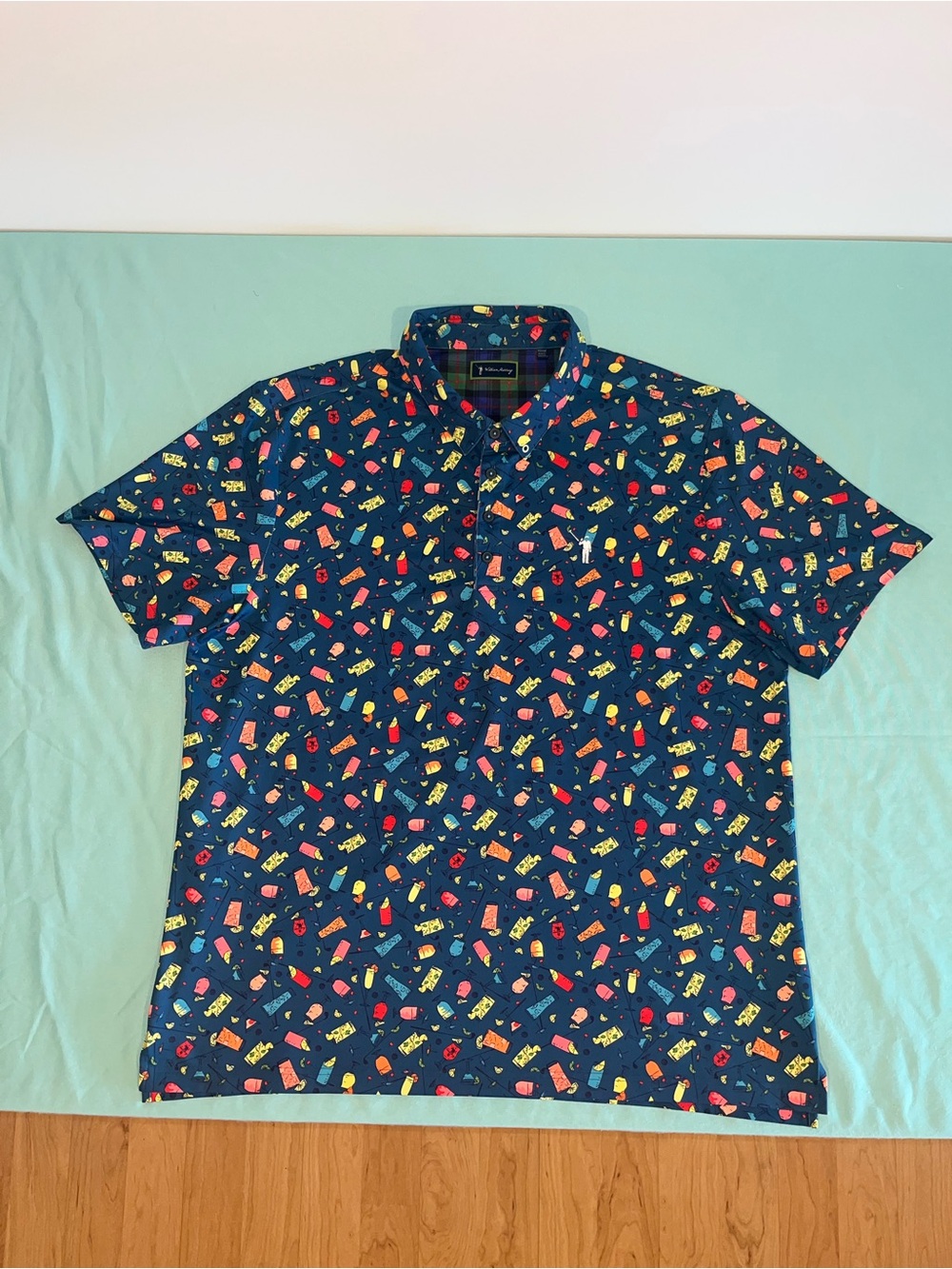 William Murray Golf Navy Short-Sleeve Polo with Multicolor Novelty Print XXL